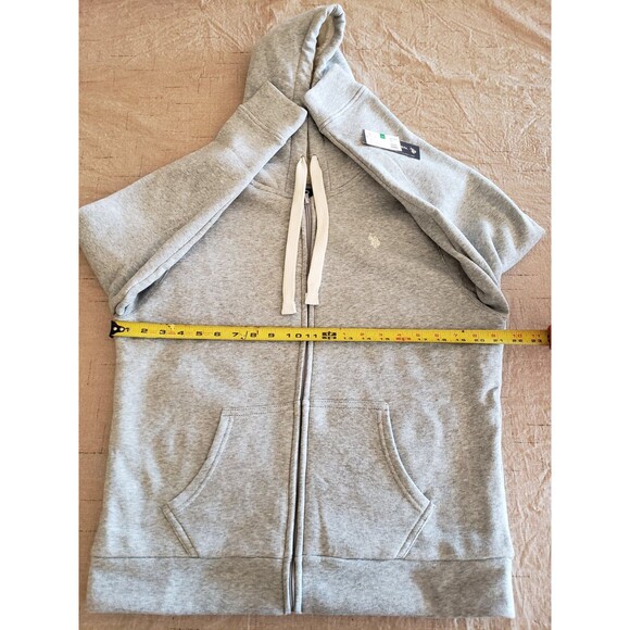 US Polo Assn Hoodie Jacket Womens L Gray Sherpa lined Full Zip Logo Cozy NWT - Picture 14 of 16